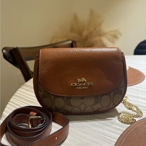 Coach Tan and Brown Signature Crossbody Bag
